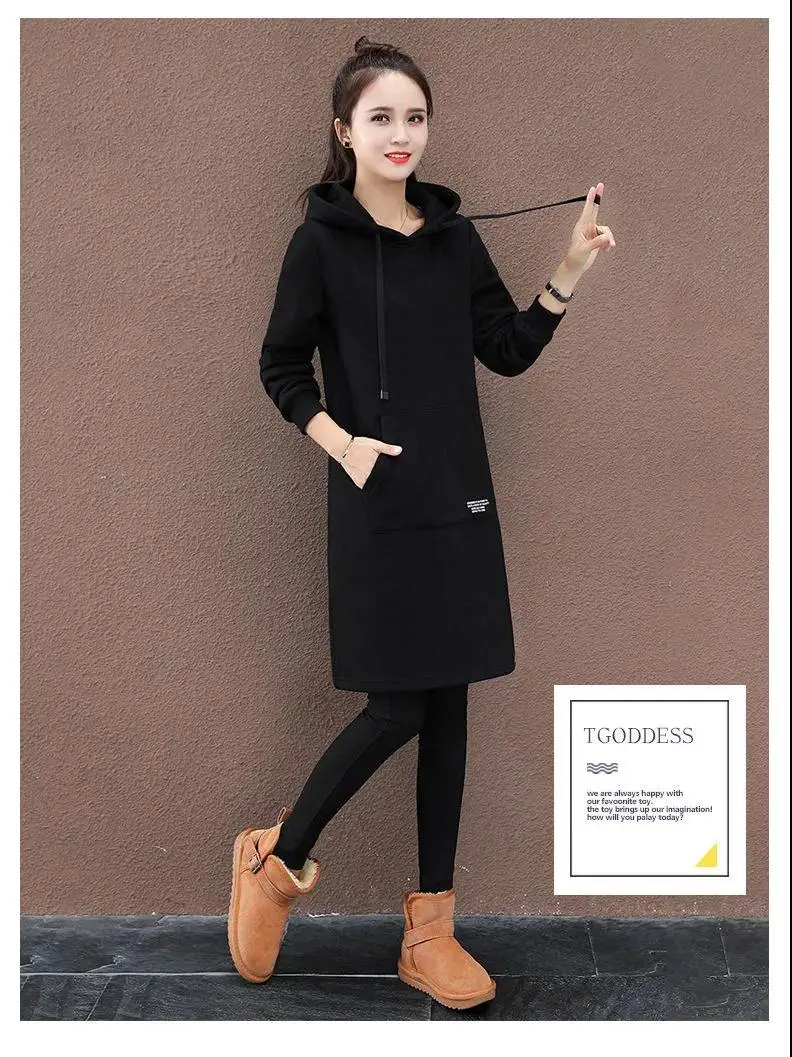 Women Green Hooded Sweatshirt Mid-Length Winter Warm — feature 14