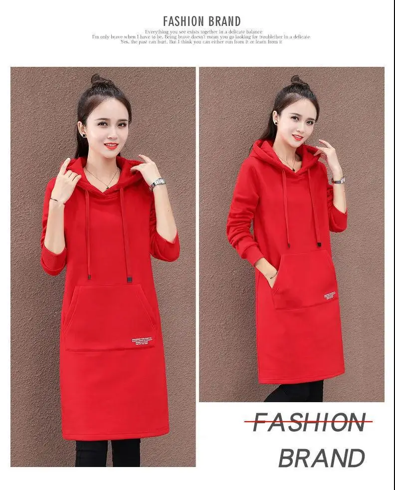 Women Green Hooded Sweatshirt Mid-Length Winter Warm — feature 16