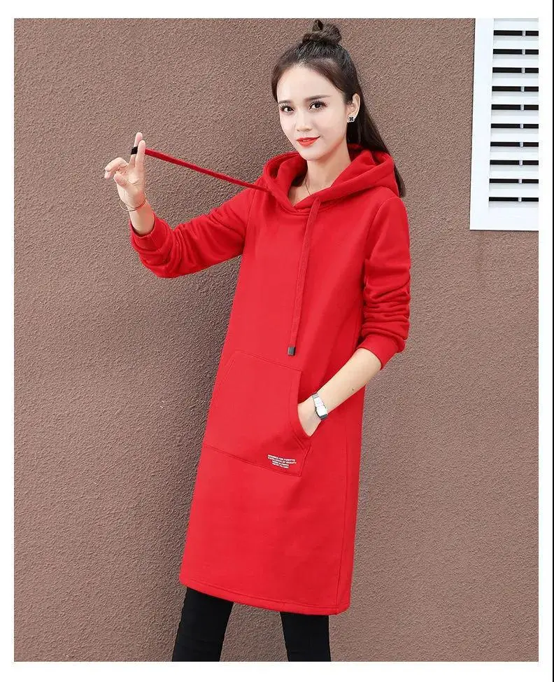 Women Green Hooded Sweatshirt Mid-Length Winter Warm — feature 17