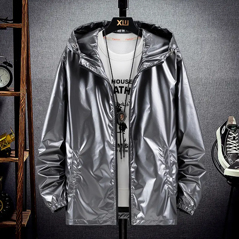 Men's Blue Korean Style Hooded Jacket Large - Image 8