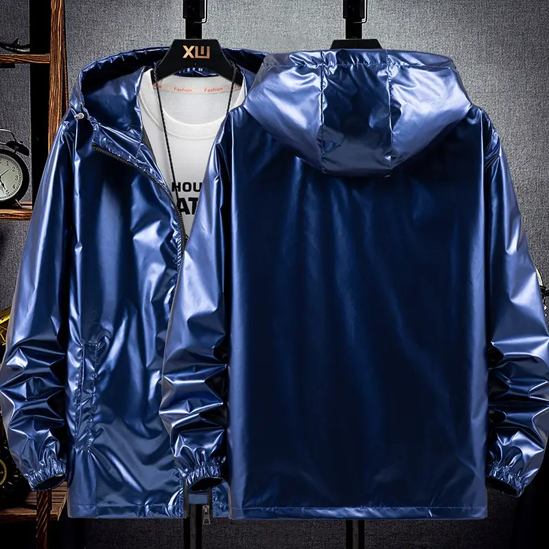 Men's Blue Korean Style Hooded Jacket Large - Image 9