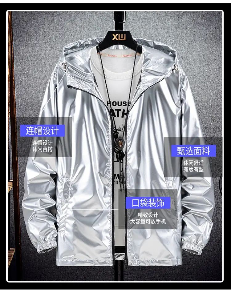 Men's Blue Korean Style Hooded Jacket Large — feature 2