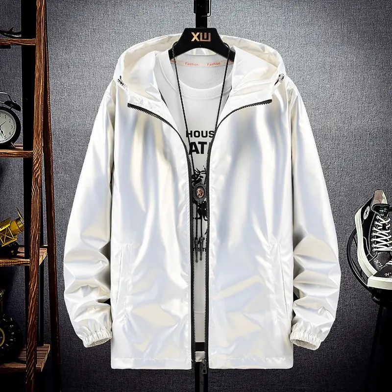 Men's Blue Korean Style Hooded Jacket Large - Image 2