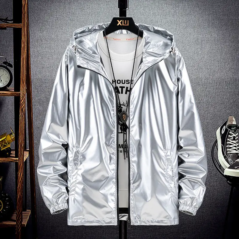 Men's Blue Korean Style Hooded Jacket Large - Image 5