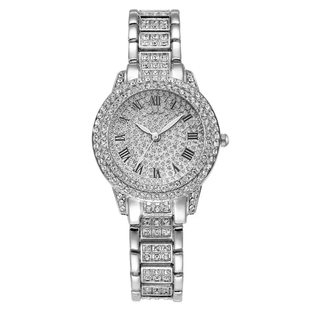 Luxury Diamond Women's Watch Silver Roman Dial - Image 2