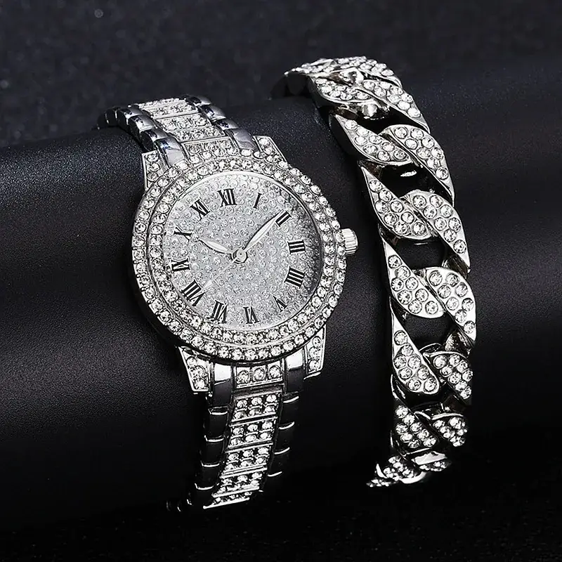 Women's Roman Diamond Cuban Bracelet Watch - Image 6