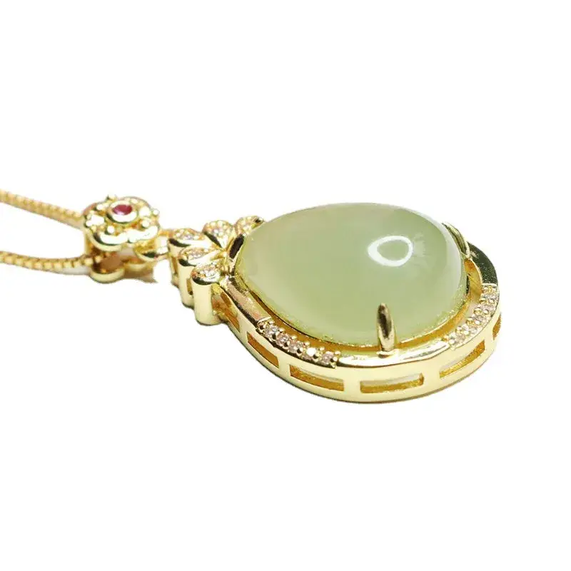 Guan Yu Jade Pendant Necklace Gold Plated Water Drop Design - Image 5