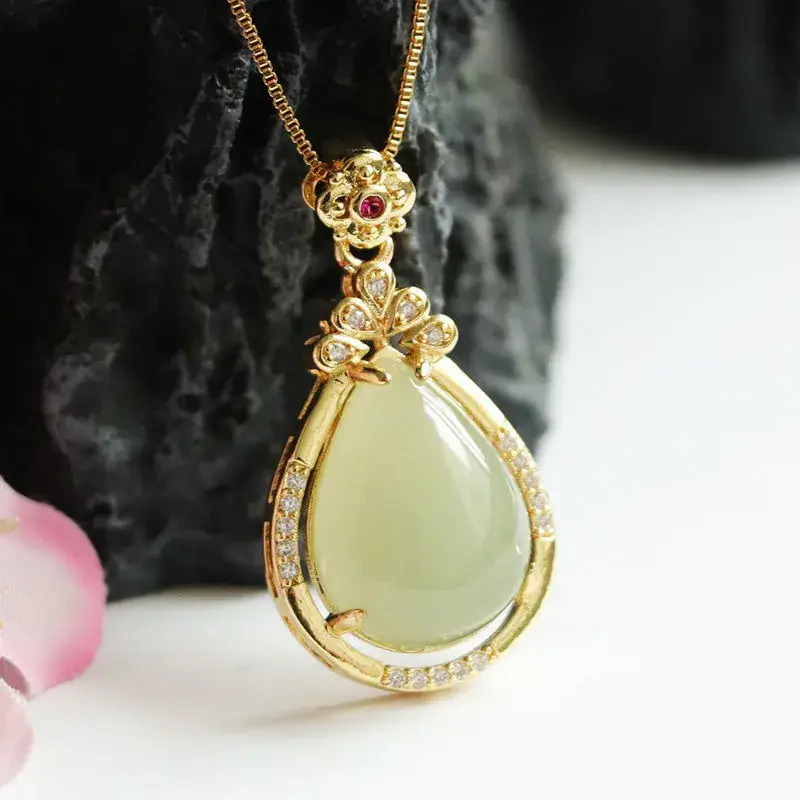Guan Yu Jade Pendant Necklace Gold Plated Water Drop Design — feature 10