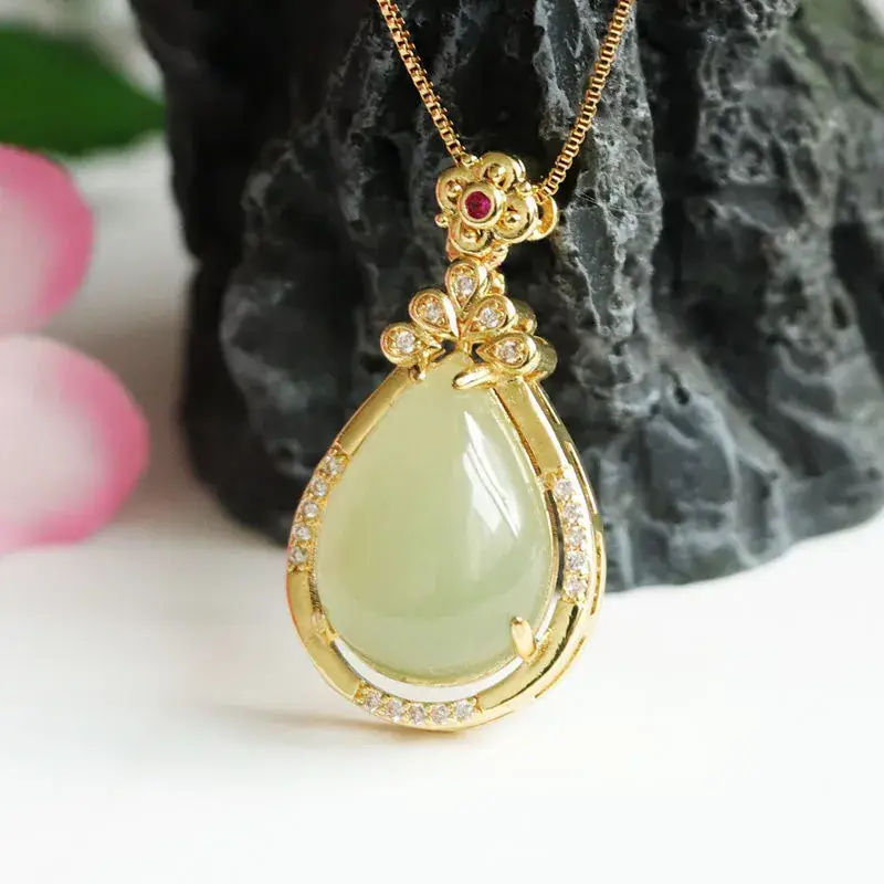 Guan Yu Jade Pendant Necklace Gold Plated Water Drop Design — feature 11