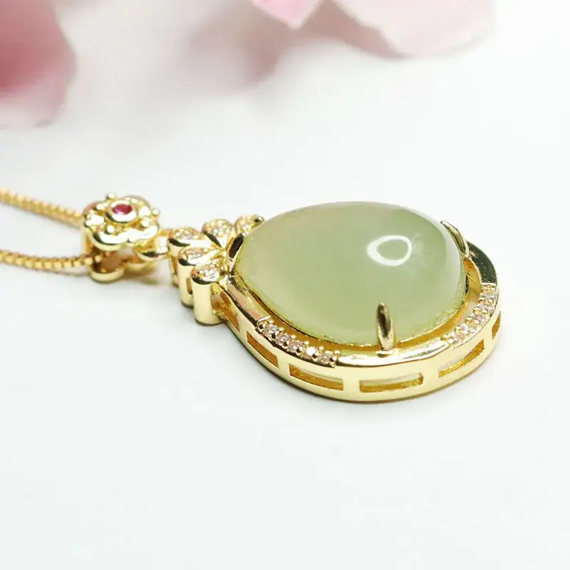 Guan Yu Jade Pendant Necklace Gold Plated Water Drop Design — feature 7