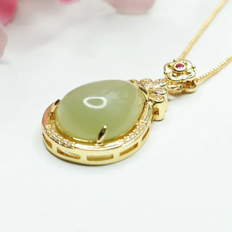 Guan Yu Jade Pendant Necklace Gold Plated Water Drop Design — feature 8