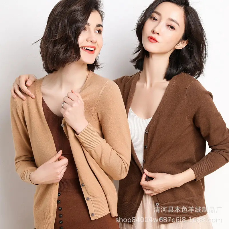 2025 Spring Women V-Neck Cardigan Sweater Solid Color - Image 22