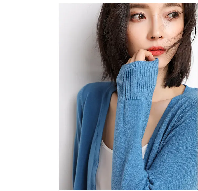 2025 Spring Women V-Neck Cardigan Sweater Solid Color — feature 14