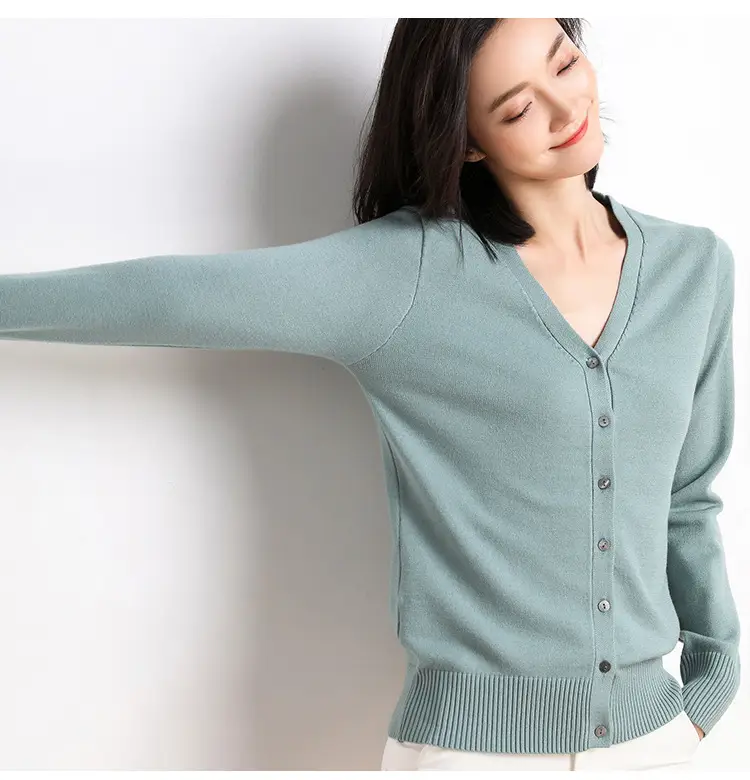 2025 Spring Women V-Neck Cardigan Sweater Solid Color — feature 15