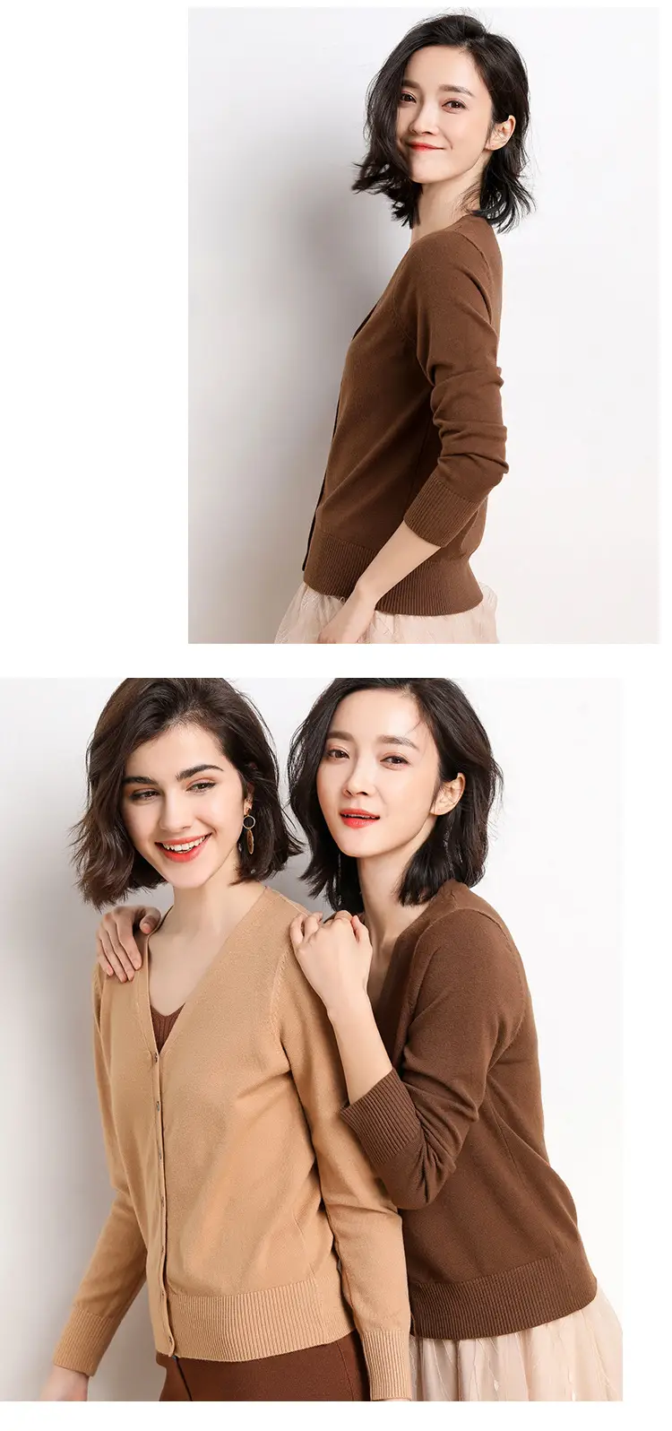 2025 Spring Women V-Neck Cardigan Sweater Solid Color — feature 28