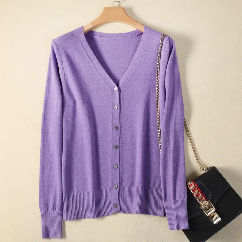 2025 Spring Women V-Neck Cardigan Sweater Solid Color - Image 15