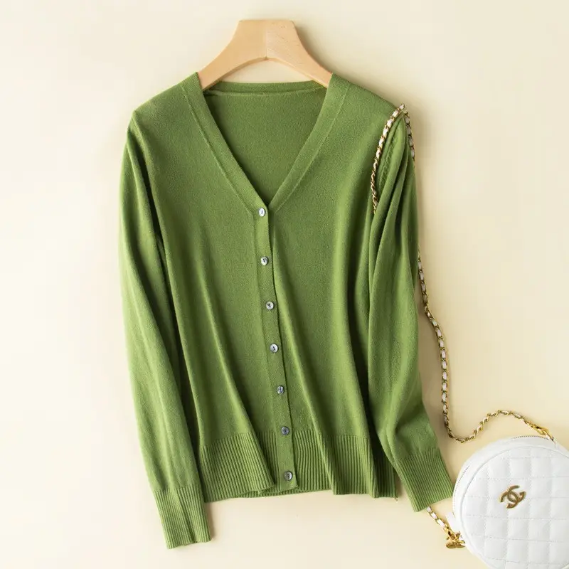 2025 Spring Women V-Neck Cardigan Sweater Solid Color - Image 17