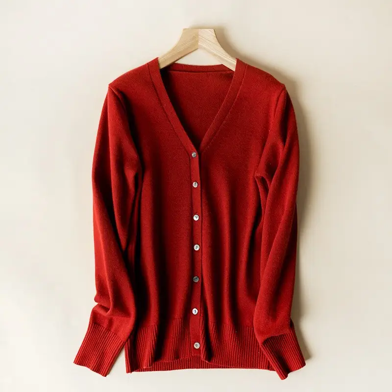 2025 Spring Women V-Neck Cardigan Sweater Solid Color - Image 2