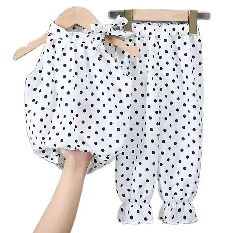 Red Polka Dot Chiffon Girls Suit Small Medium