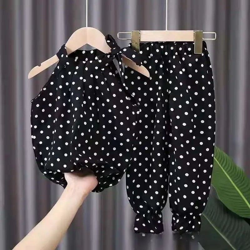 Red Polka Dot Chiffon Girls Suit Small Medium