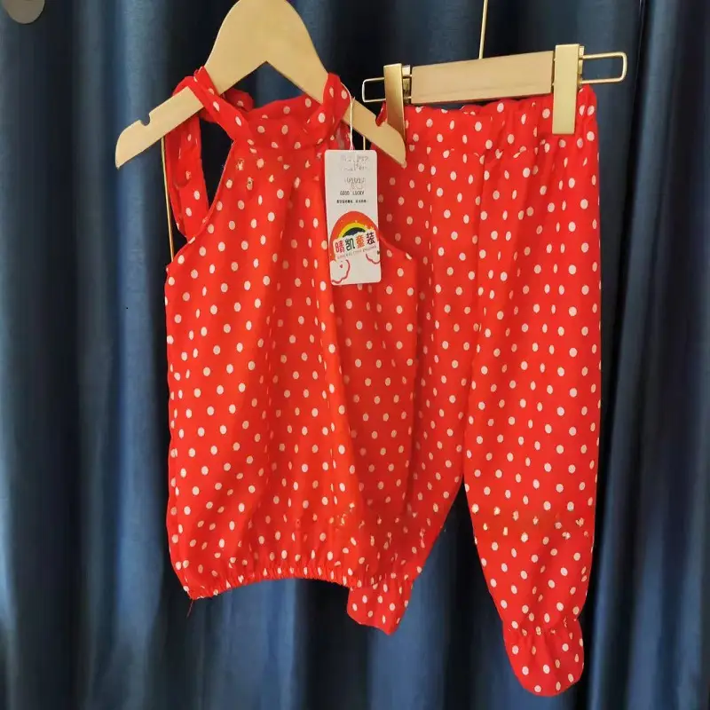 Red Polka Dot Chiffon Girls Suit Small Medium