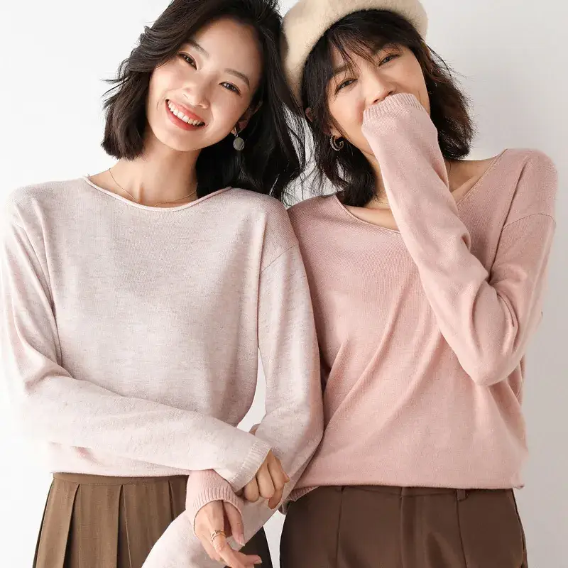 Women's Pink V Neck Knit Sweatshirt Set - Image 24