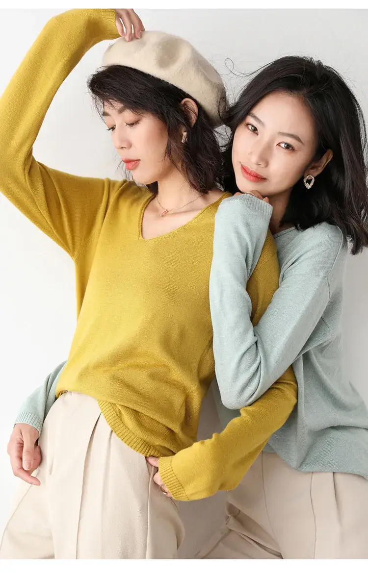 Women's Pink V Neck Knit Sweatshirt Set — feature 18
