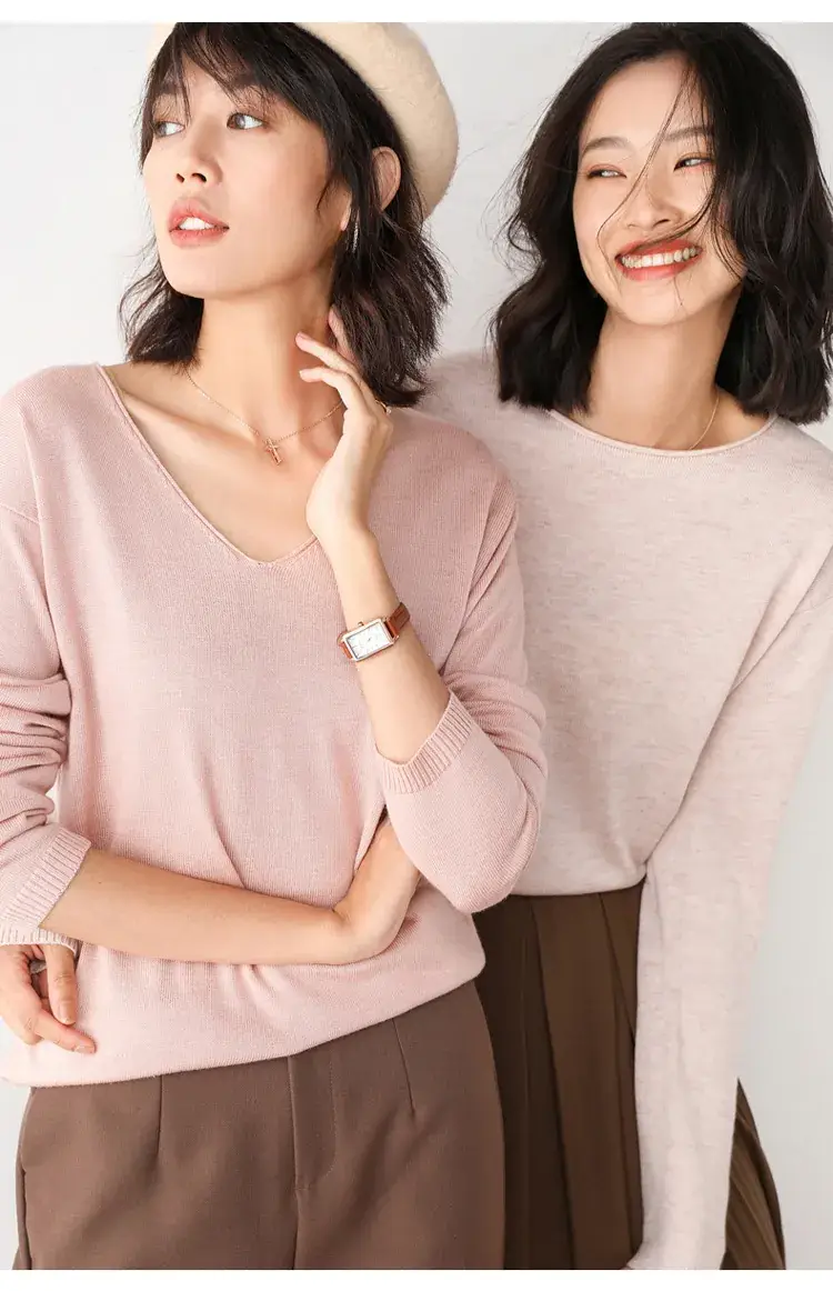 Women's Pink V Neck Knit Sweatshirt Set — feature 25