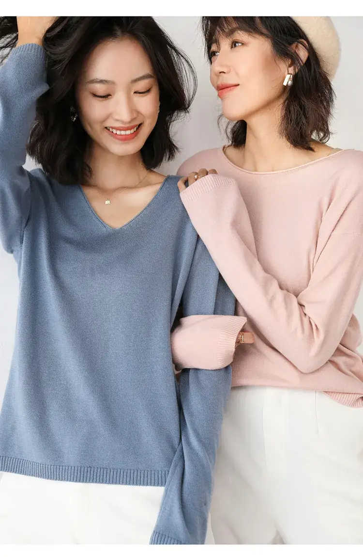 Women's Pink V Neck Knit Sweatshirt Set — feature 5