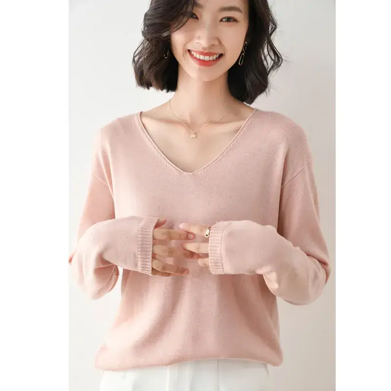 Women's Pink V Neck Knit Sweatshirt Set - Image 12