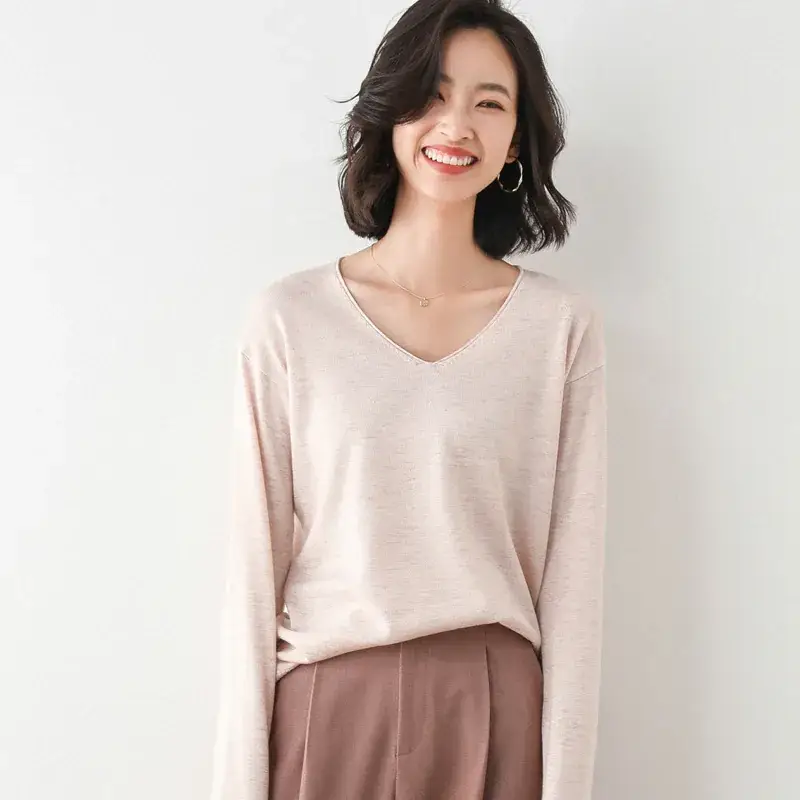 Women's Pink V Neck Knit Sweatshirt Set - Image 18