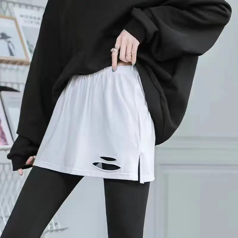 White Fake Two-Piece Skirt Set with Elastic Waist - Image 4