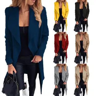Women Woolen Coat Red Black Tie-Up Large Lapel — feature 11