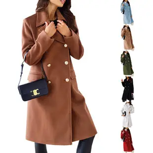 Women Woolen Coat Red Black Tie-Up Large Lapel — feature 5