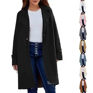 Women Woolen Coat Red Black Tie-Up Large Lapel — feature 7