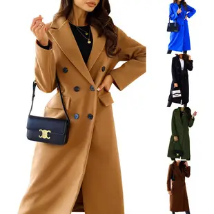 Women Woolen Coat Red Black Tie-Up Large Lapel — feature 9