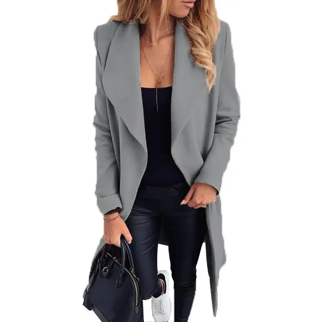 Women Woolen Coat Red Black Tie-Up Large Lapel - Image 3