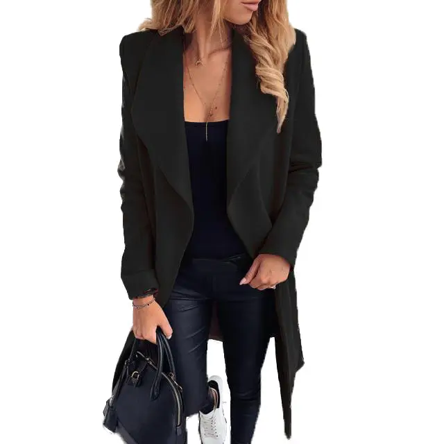 Women Woolen Coat Red Black Tie-Up Large Lapel - Image 4