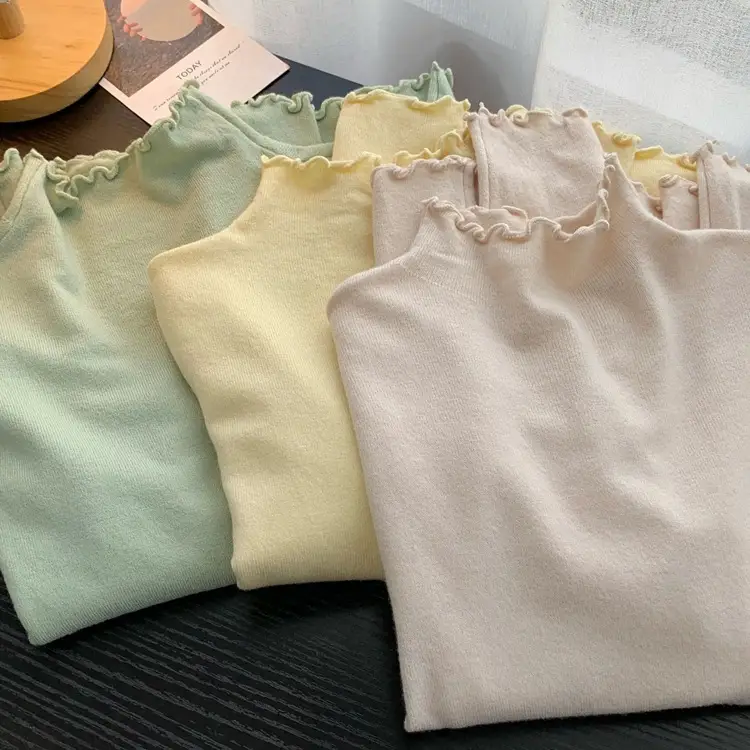Women's Blue Half Turtleneck Cashmere Long Sleeve Shirt - Image 11