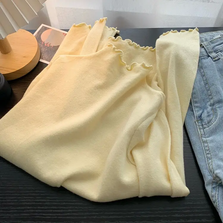 Women's Blue Half Turtleneck Cashmere Long Sleeve Shirt - Image 5