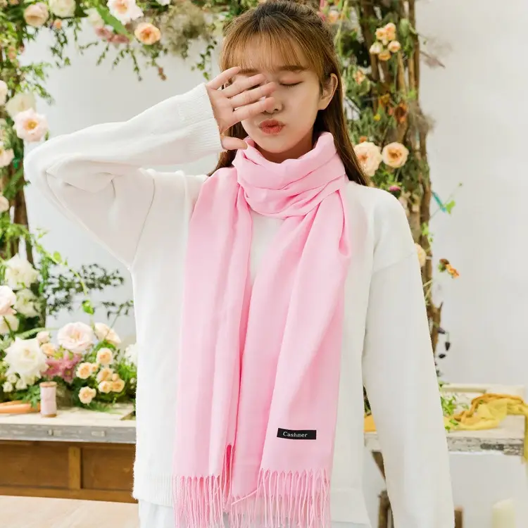 Factory Direct Sales Solid Color Cashmere Scarf Autumn and Winter Warm Versatile Fur Collar Red Annual Meeting Gift Shawl Wholesale
