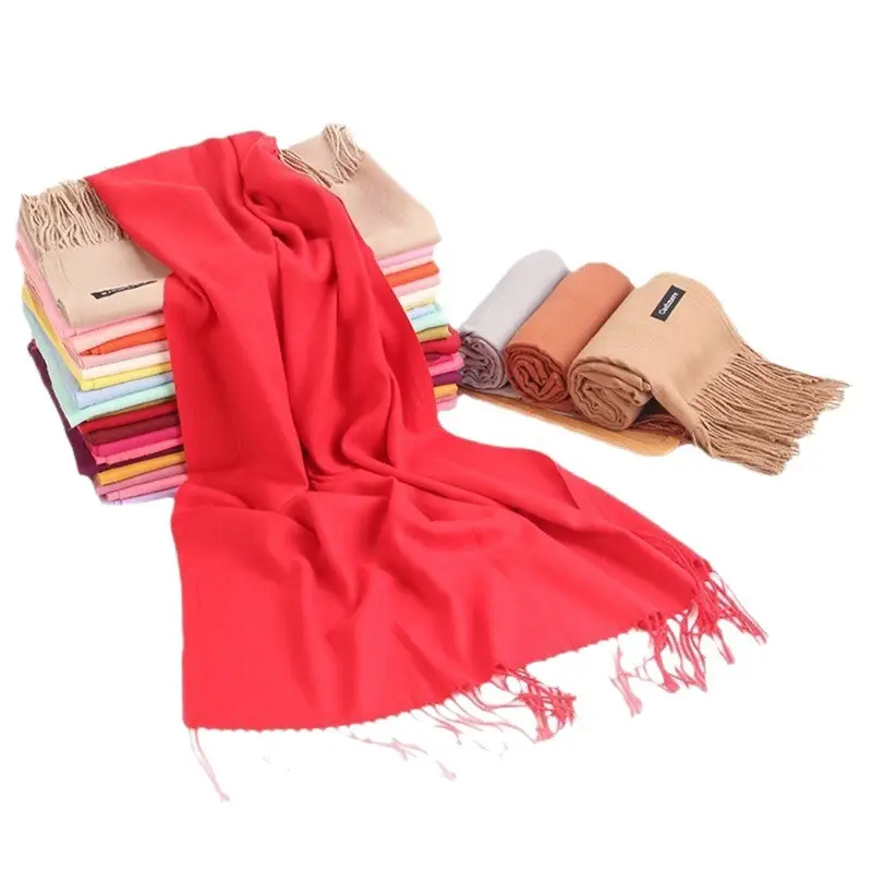 Factory Direct Sales Solid Color Cashmere Scarf Autumn and Winter Warm Versatile Fur Collar Red Annual Meeting Gift Shawl Wholesale
