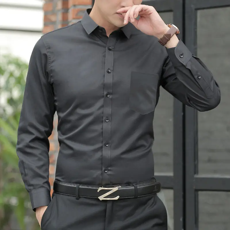 Men's Long Sleeve White Shirt Business Casual Loose Dress - Image 2