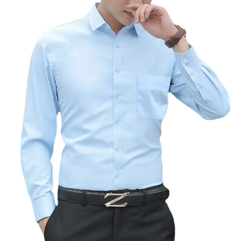 Men's Long Sleeve White Shirt Business Casual Loose Dress - Image 5