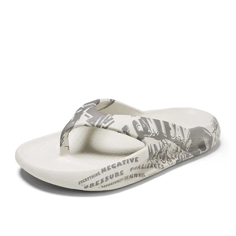 Men's Silver Printed Flip Flops Summer Sandals