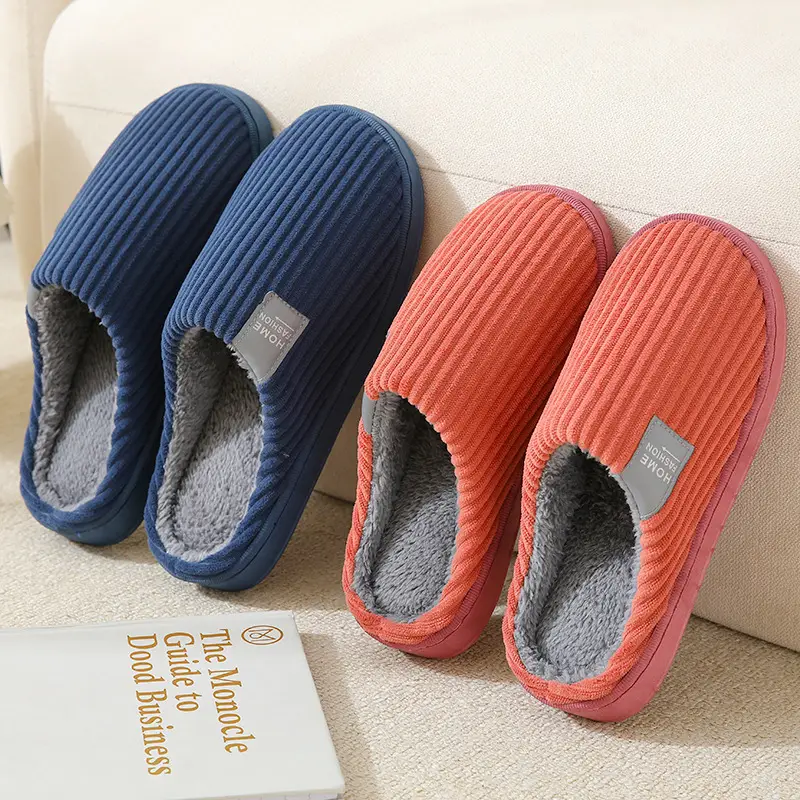 Couple Cotton Slippers for Women Winter Home Use Autumn and Winter Indoor Warm Slippers Non-Slip Warm Student Cotton Slippers for Men