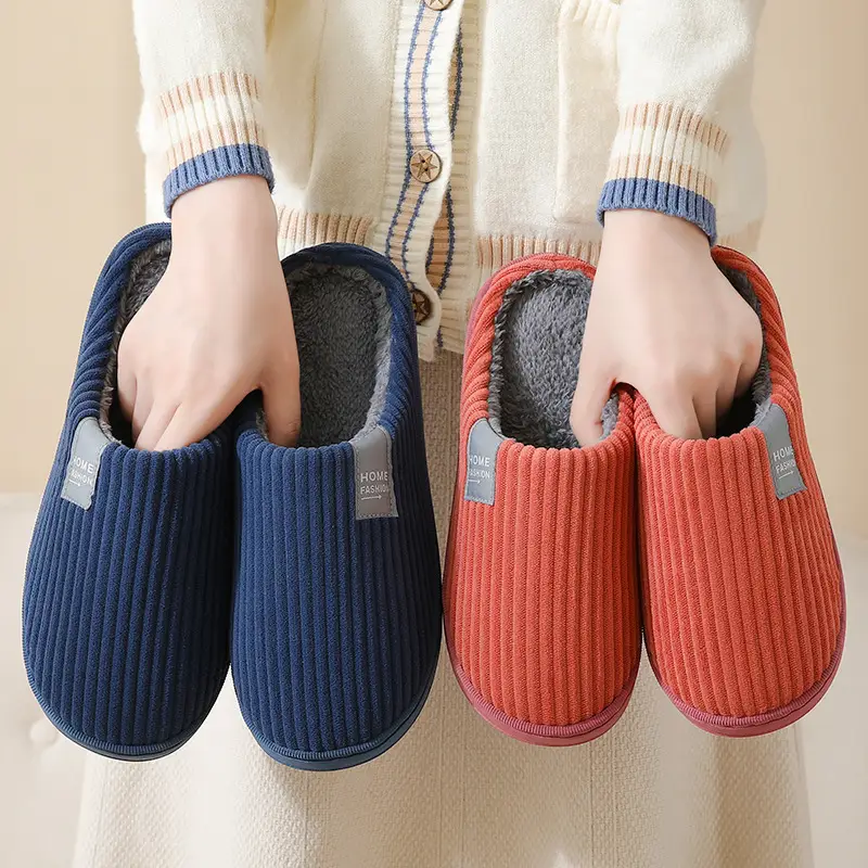 Couple Cotton Slippers for Women Winter Home Use Autumn and Winter Indoor Warm Slippers Non-Slip Warm Student Cotton Slippers for Men