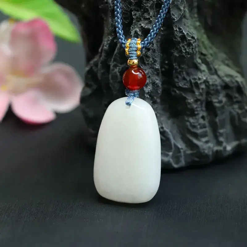 Guan Yu Hetian Jade White Pendant with Red Stone