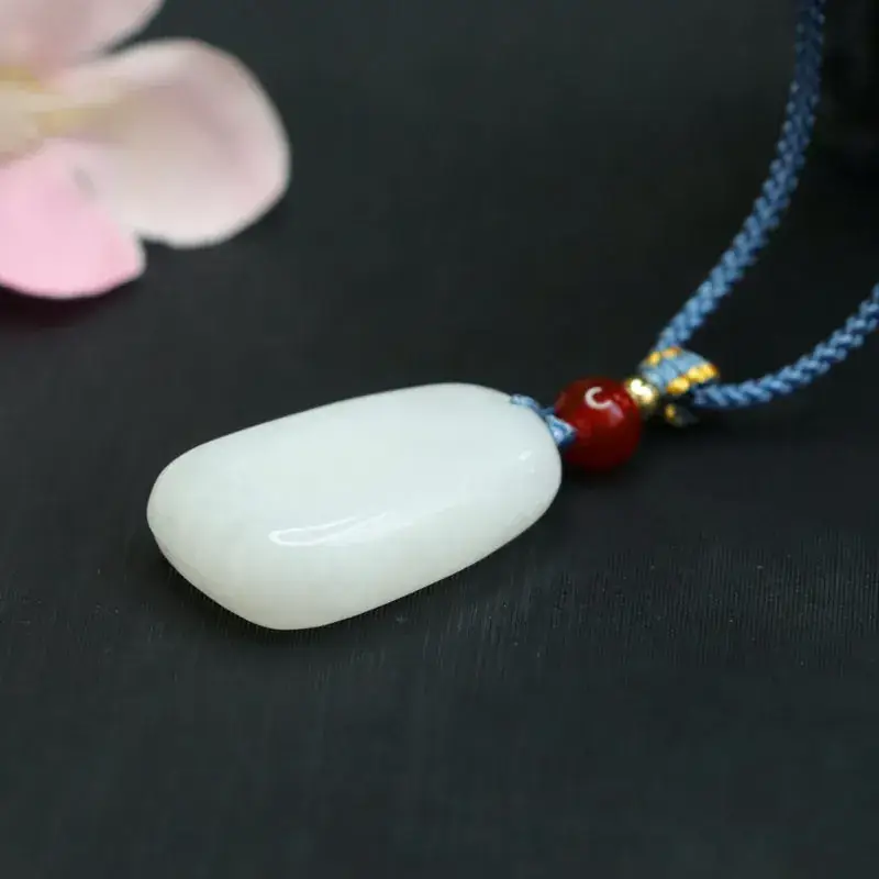 Guan Yu Hetian Jade White Pendant with Red Stone
