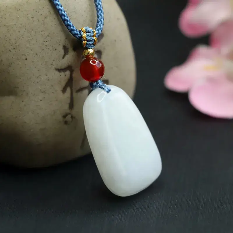 Guan Yu Hetian Jade White Pendant with Red Stone — feature 11
